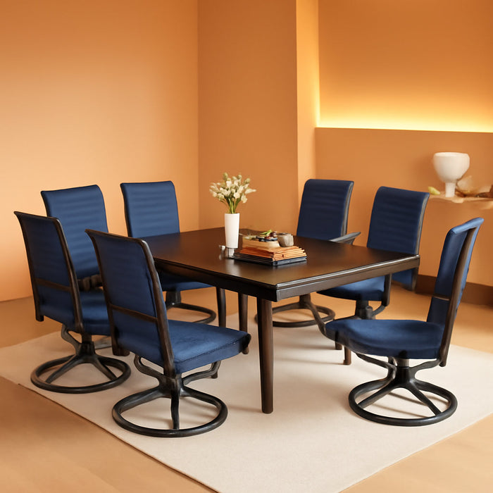 9-Piece Metal Outdoor Patio Dining Furniture Set with 6 Padded Sling Swivel Chairs and 1 Expandable Outdoor Dining Rectangle Table, Blue