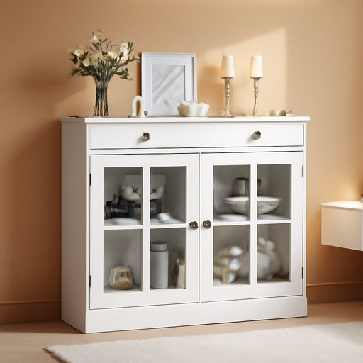 Sideboard Buffet Cabinet with Glass Doors and Adjustable Shelves