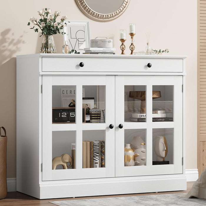 Sideboard Buffet Cabinet with Glass Doors and Adjustable Shelves