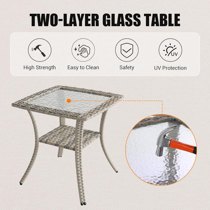 10Pcs Patio Rocking Swivel Chair with 55,000 BTU Fire Pit Table Outdoor Wicker Rattan Bistro Set with Tempered Glass Side Table, Outdoor Patio Furniture Set for Garden and Balcony, Grey