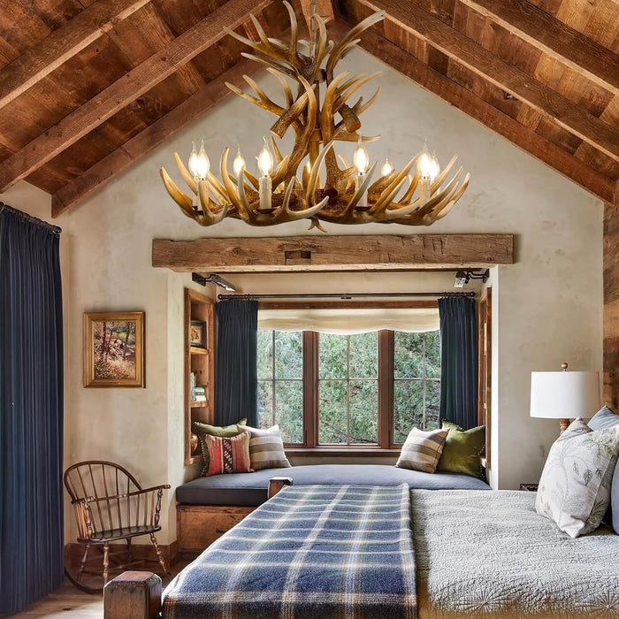 Deer Antler Chandelier Lighting,Large Deer Rustic Farmhouse Chandelier Light Fixtures for Dining Room Living Room Kitchen Island Bedroom Entryway Foyer (9 Lamp Arms + 6 Arms)