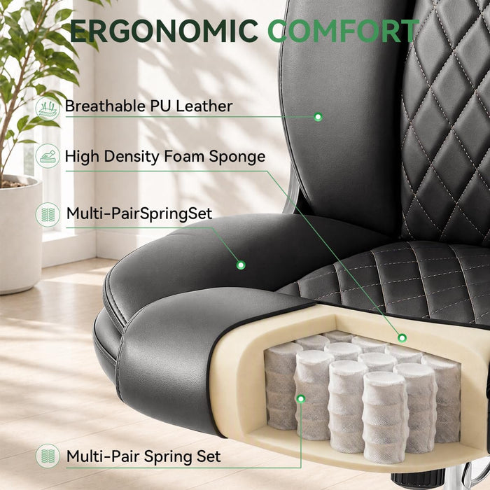 Ergonomic Office Chair - High Back PU Leather Desk Chair Black