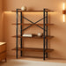 Bookshelf, Rustic Open Book Shelf, Wood and Metal Horizontal Bookshelves (4-Tier)
