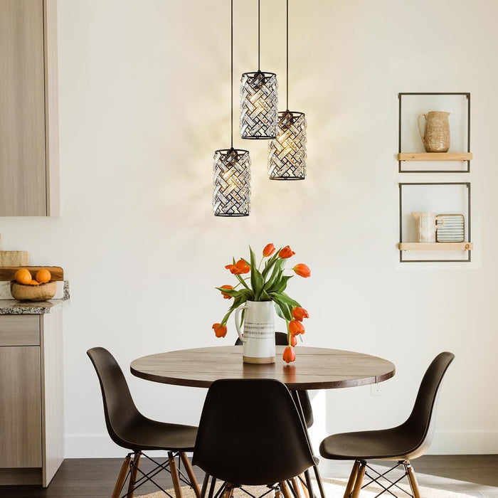 Black Crystal Pendant Lighting Fixture Triple Pack