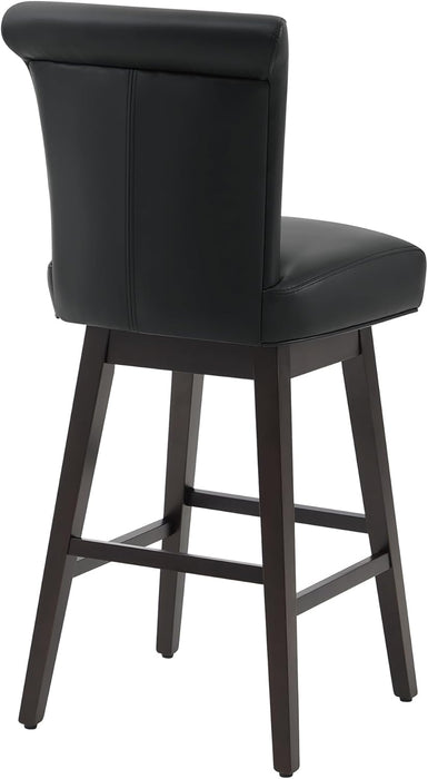 30 Inch Counter Height Swivel Bar Stools Set of 2, FSC Certified Modern Upholstered Faux Leather Swivel Barstool Chairs with Back, Black