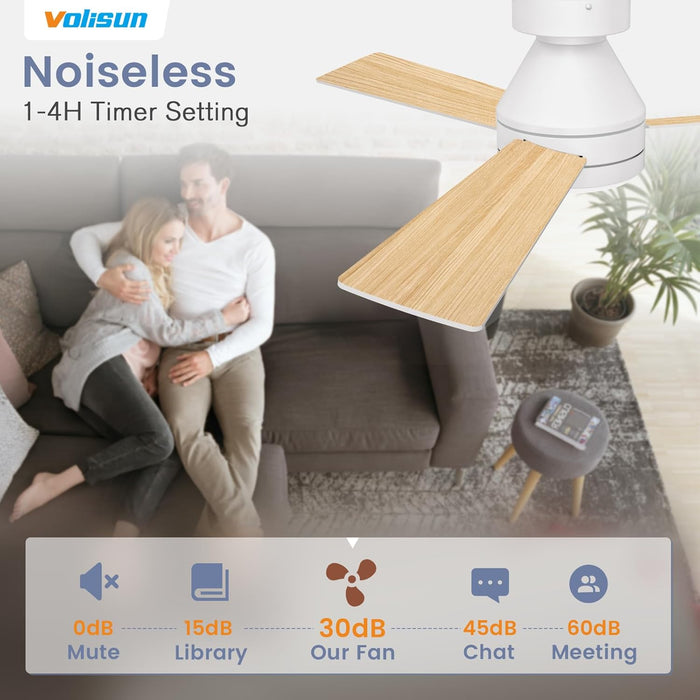 Ceiling Fan with Lights, 42 Inch Low Profile Ceiling Fan with Light and Remote, Reversible, 3CCT, Dimmable, Noiseless, White Flush Mount Ceilings Fans for Bedroom, Indoor/Outdoor