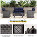 4 Piece Outdoor Patio Furniture Set, Outdoor Sectional Furniture, Wicker Sectional Conversation Sofa Set with Glass Table and Cushions (4 Piece Navy)
