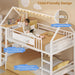 Bunk Bed Twin over Twin with Storage Drawers and Globe String Lights House Shaped Low Bunk Bed with Montessori Bookshelves Metal Bunk Beds for Kids with Ladder and Guardrail,Space Saving,White