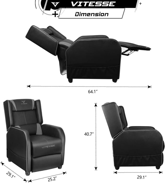 Gaming Recliner Chair Racing Style Single PU Leather Sofa Modern Living Room Recliners Ergonomic Comfortable Home Theater Seating, Grey