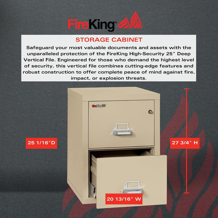 Fireproof Vertical File Cabinet (2 Letter Sized Drawers, Impact Resistant, Water Resistant), 27.75" H X 17.75" W X 25.06" D, Parchment