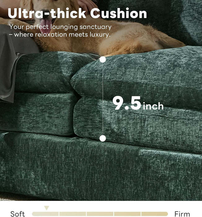 Green Chenille Cloudlike Sofa 83 Inches UltraComfort