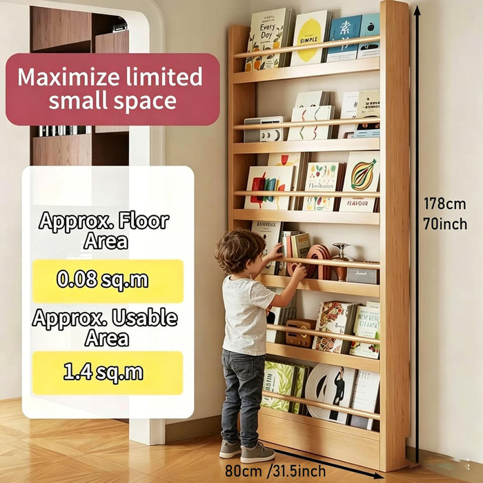 Behind Door Kids Bookshelf Solid Wood SpaceSavingDesign