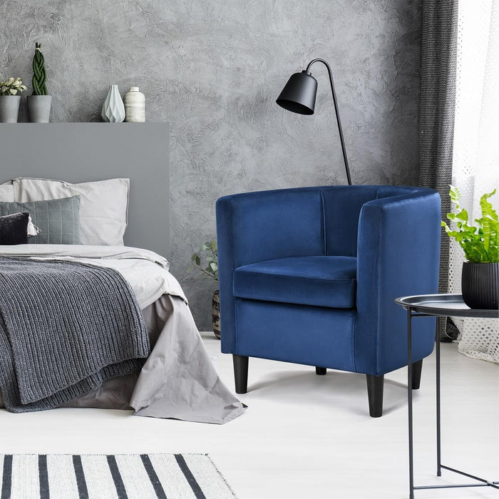 Deluxe Blue Velvet Upholstered Barrel Armchair Set