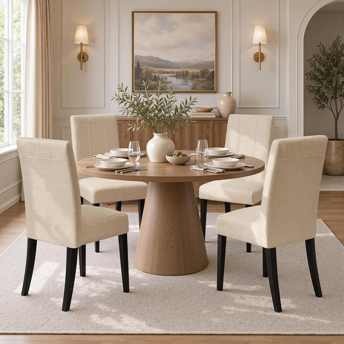 Dining Chairs Set of 4, Upholstered Dining Room Chairs with Padded Seat & Solid Wood Legs, Modern Farmhouse Kitchen Chairs for Living Room/Restaurant/Cafe, Oatmeal (Only Chair)