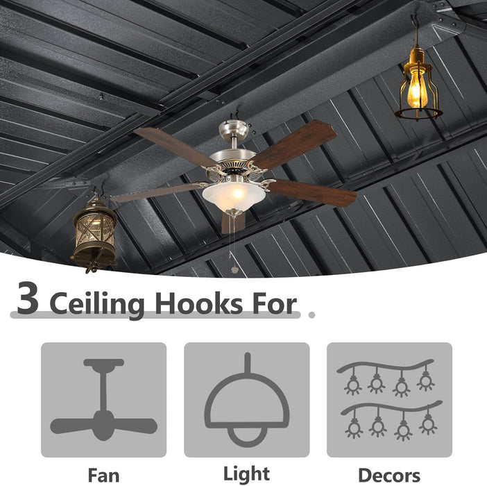 10' X 14' Hardtop Gazebo, Aluminum Metal Outdoor Gazebo with Galvanized Steel Double Roof, Permanent Patio Pavilion with Breathable Netting and Curtains for Dining, Wedding, Party