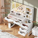 Fluted Vanity Desk with Mirror and Lights,48" Large Makeup Vanity Desk with Charging Station,Dressing Table with 4 Drawers & 3 Open Storage Shelves, Glass Top for Bedroom,Peal White
