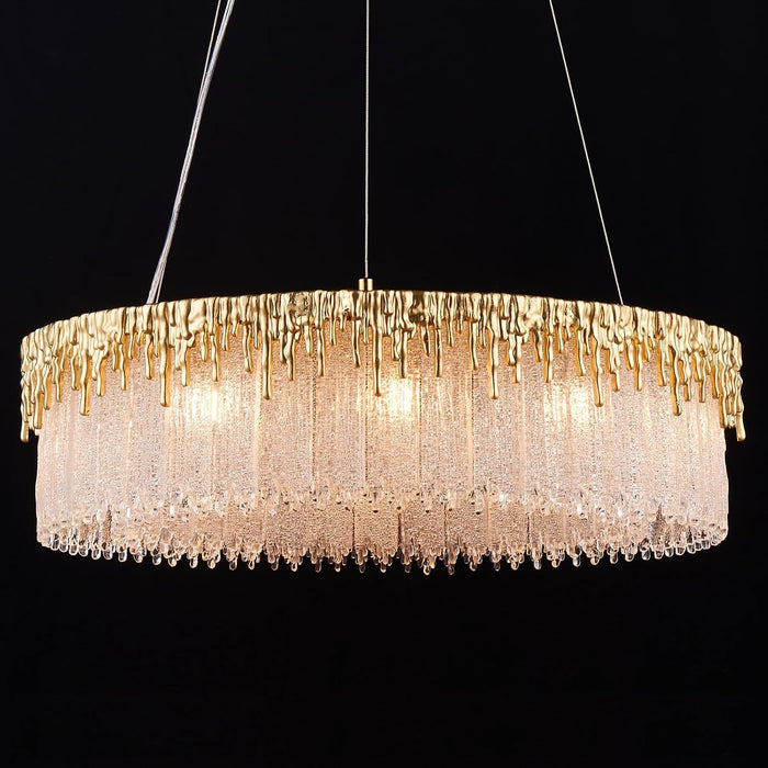 D23.6 round Crystal Chandelier, Modern Gold Crystal Chandeliers for Dining Room, 10-Light Height Adjustable Chandelier for Living Room Bedroom Entryway Kitchen Island