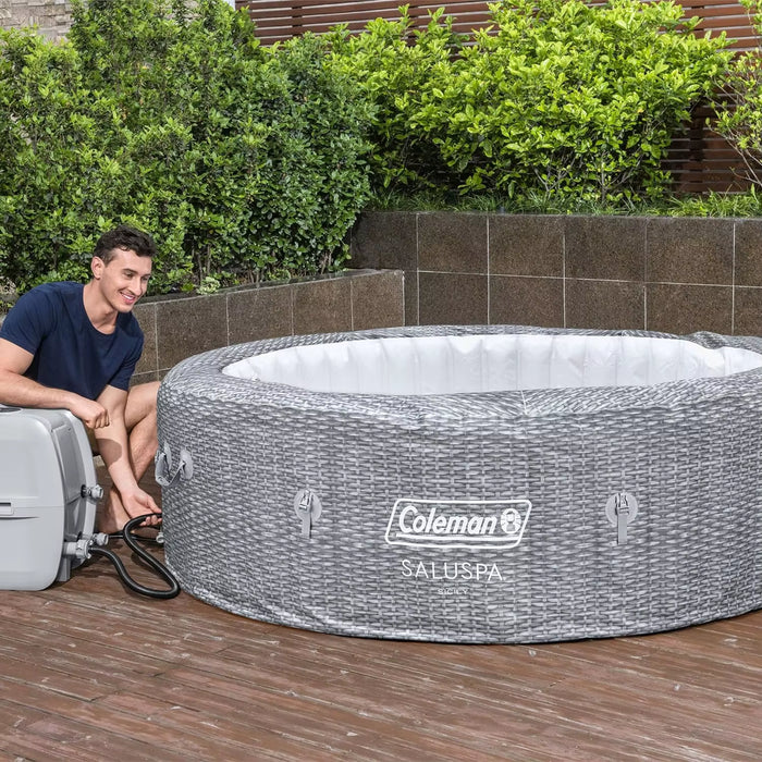 Saluspa Sicily Airjet 7 Person Inflatable Hot Tub round Portable Outdoor Spa with 180 Soothing Airjets and Insulated Cover Gray