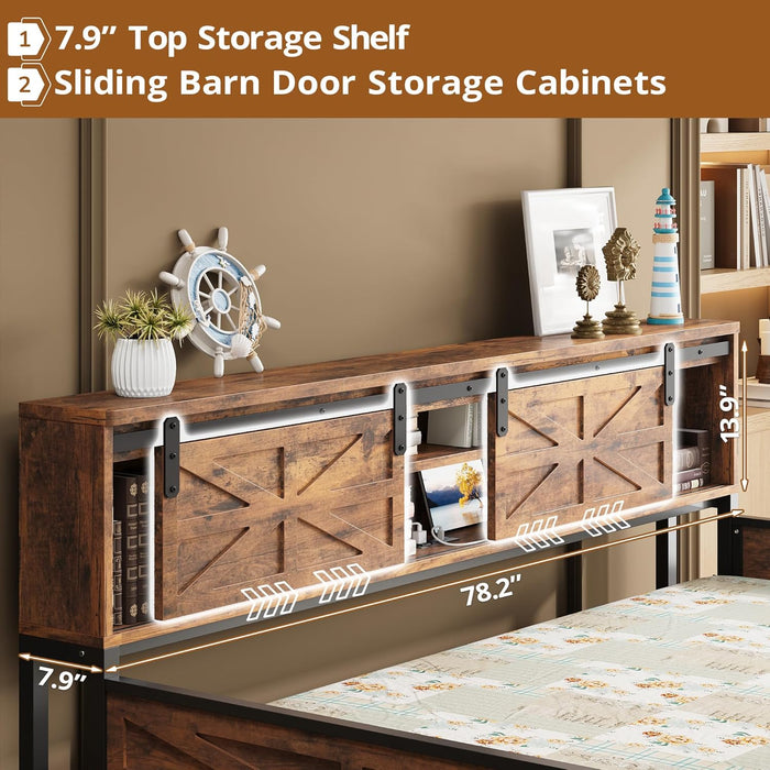 Daybed with Trundle Bed, Sofa Bed Twin with Charging Station, with Storage Headboard & Strong Support, for Living Room, Bedroom and Guest Room, Industrial Brown