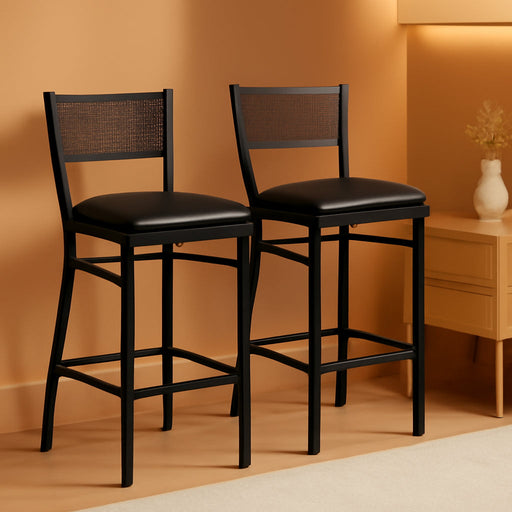 2 Pk. HERCULES Series Black Grid Back Metal Restaurant Barstool - Black Vinyl Seat - ShipItFurniture