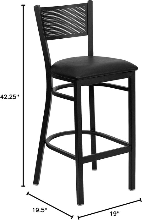 2 Pk. HERCULES Series Black Grid Back Metal Restaurant Barstool - Black Vinyl Seat - ShipItFurniture