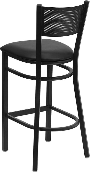 2 Pk. HERCULES Series Black Grid Back Metal Restaurant Barstool - Black Vinyl Seat - ShipItFurniture