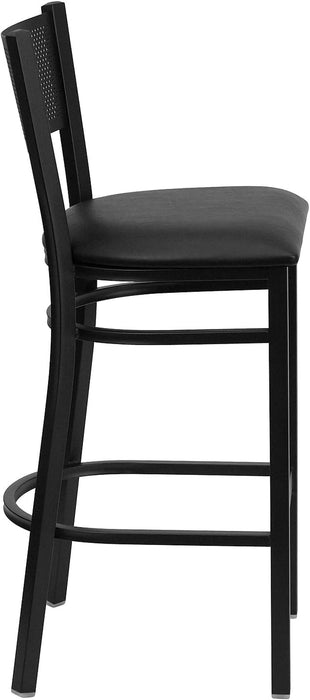 2 Pk. HERCULES Series Black Grid Back Metal Restaurant Barstool - Black Vinyl Seat - ShipItFurniture