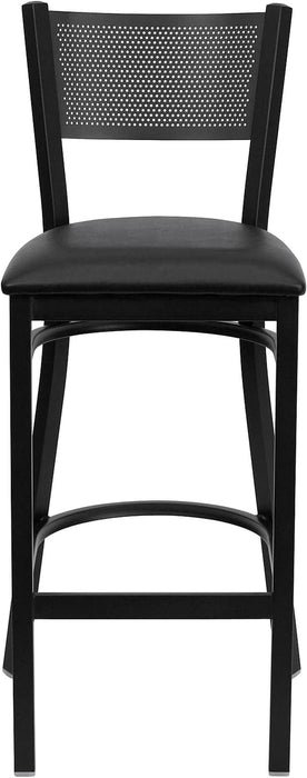 2 Pk. HERCULES Series Black Grid Back Metal Restaurant Barstool - Black Vinyl Seat - ShipItFurniture
