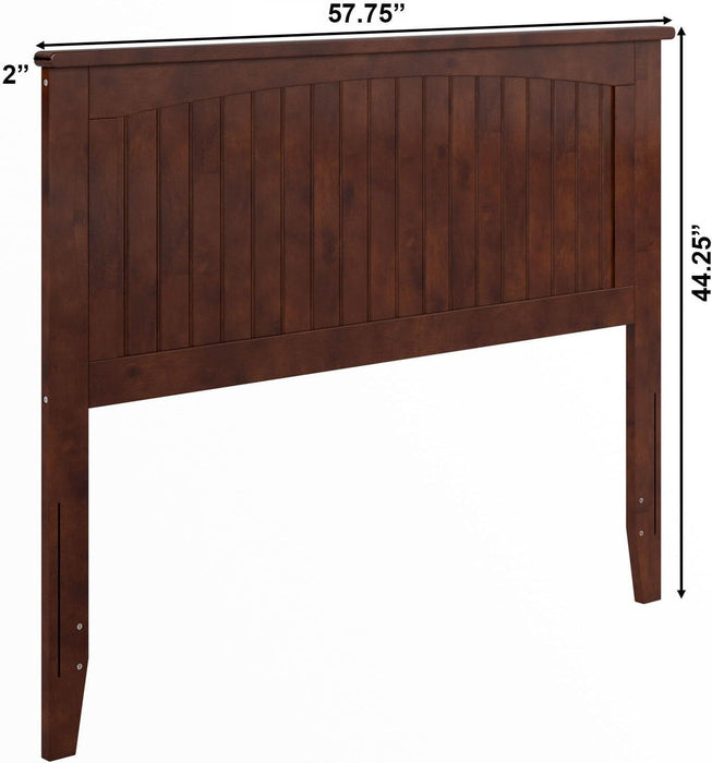 , Nantucket Full Solid Wood Panel Headboard with Attachable Charger, Walnut
