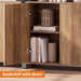 71" Tall Bookshelf with Doors and Adjustable Shelf, Brown | Industrial Display Standing Shelf Rack with 3-Tier Shelves, Bookcase with Protective Rails for Living Room, Office