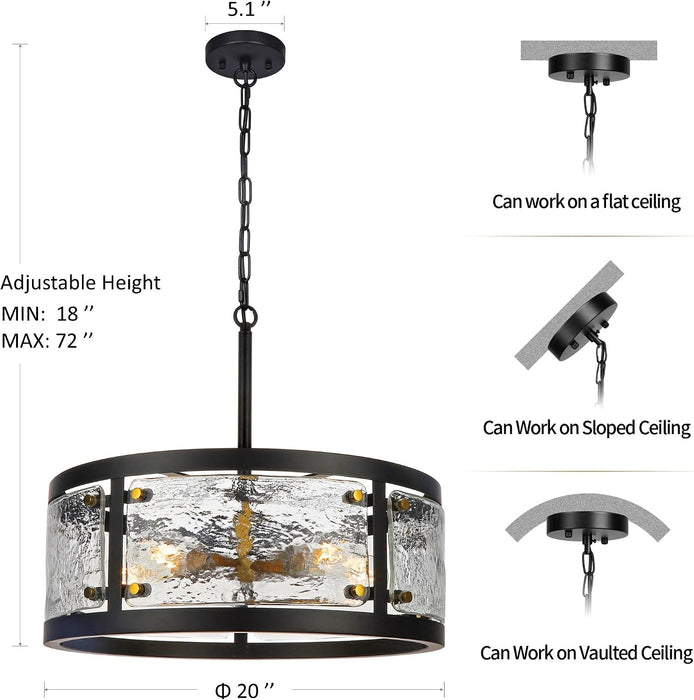 Twenty Inch Black Farmhouse Chandelier Glass Shade