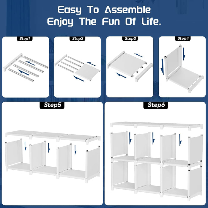 Book Shelf, 18 Cube Storage Organizer, DIY Bookcase, Metal Cube Bookshelf, Tall Book Case for Bedroom, Living Room, Office, Closet Storage Organizer, Black Cubicle Storage Rack-White