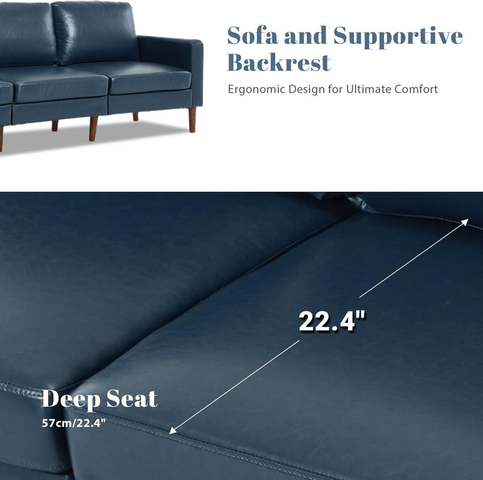 Mid Century Modern FauxLeather Sofa 91Inch NavyBlue