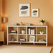 8-Cube Bookcase, Farmhouse Wooden Bookshelf Low Storage Organizer, 59" Horizontal White Console with Legs, Hallway Book Case for Entryway, Display Cabinet for Living Room (White, 8-Cube)