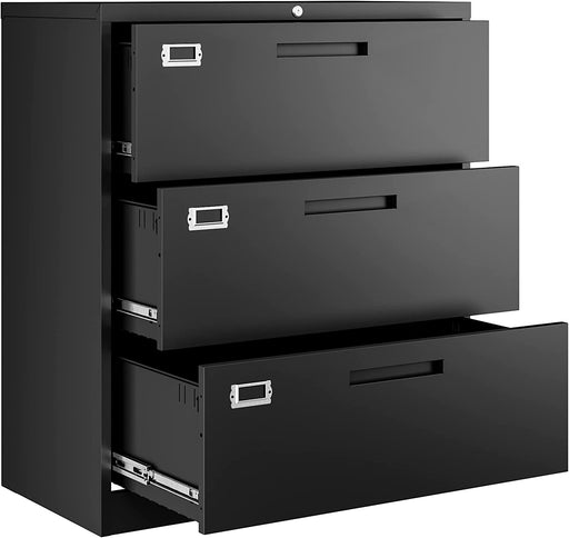 Black Lateral File Cabinet with Lock & Drawers