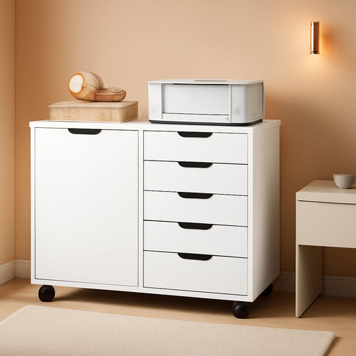 5-Drawer Mobile File Cabinet, Wooden Printer Stand with Storage