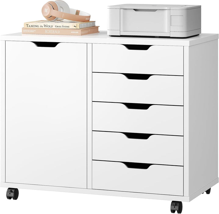 5-Drawer Mobile File Cabinet, Wooden Printer Stand with Storage