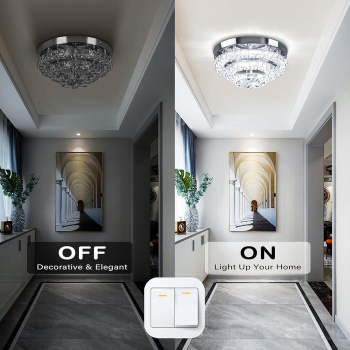 11.8" Crystal Chandeliers Modern Crystal Ceiling Light LED Chandeliers Semi Flush Mount Chandelier Ceiling Light Fixture for Bedrooms Dining Living Room Hallway (6500K Cool White)