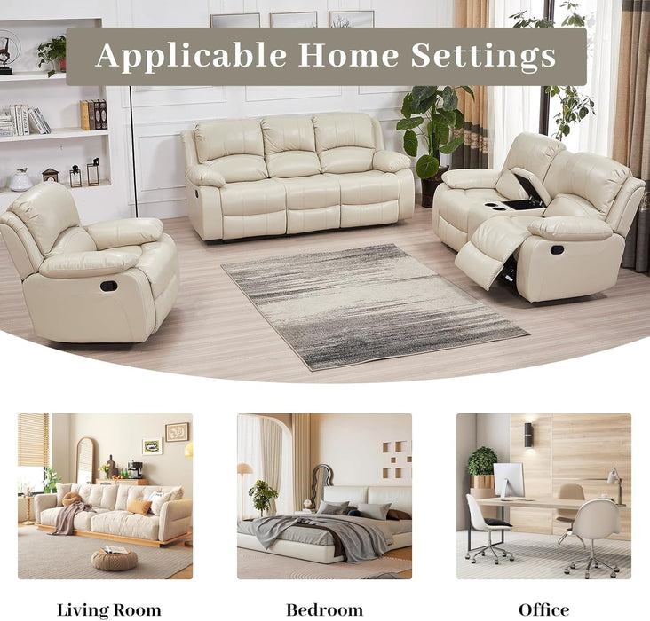 3PC Faux Leather Reclining Couch Set, Living Room Furniture Set, Sofa, Loveseat, Glider, 8018 Multiple Colors (Beige, Sofa+Loveseat+Chair)