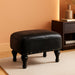 Ottoman Leather Foot Rest with Thicker Foam Padded Seat, Footstool with Wooden Legs (Black)