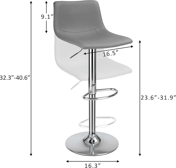 Bar Stools Modern PU Leather, Bar Stools Set of 2 Counter Height, Swivel Barstools with Footrest and L Shape Back, Height Adjustable Modern Bar Chairs for Kitchen, Grey