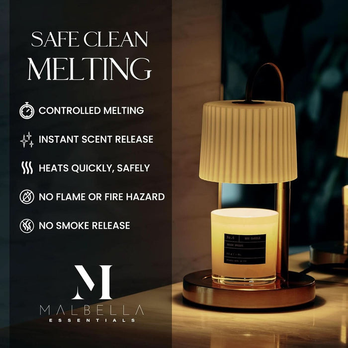 Dimmable Glass Candle Warmer Lamp with Timer - Adjustable Height Candle Lamp Warmer with Timer (8H/4H/2H) - Wax Melter - Ideal Gift, Fits Various Size Scented Candles - 02 Bulb - (Gold Metal)