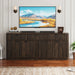 70” Rounded Edge Large Sideboard Buffet Cabinet with 3 Storage Drawers,Farmhouse Kitchen Fluted Sideboard Cabinet W 4 Door Shelves,Wood Coffee Bar Cabinets,Kitchen Pantry (Rustic Brown)