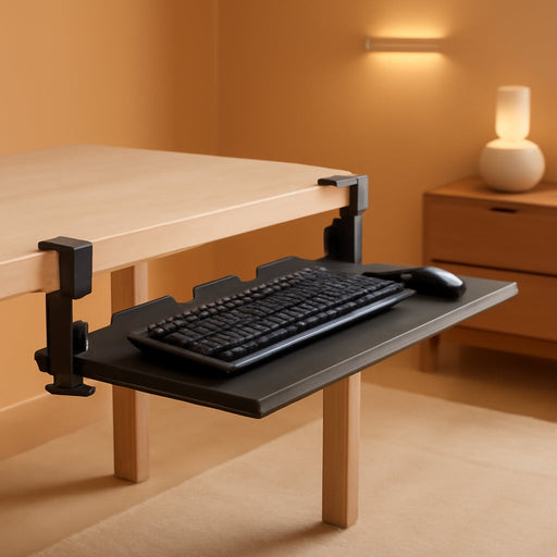 Large Keyboard Tray under Desk Pull Out with Extra Sturdy C Clamp Mount System, 27 (33 Including Clamps) X 11 Inch Slide-Out Platform Computer Drawer for Typing, Black, MOUNT-KB05E