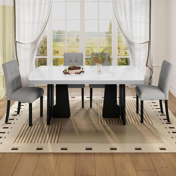 5-Piece Dining Table Set, 63" Faux Marble Table and 4 Chairs