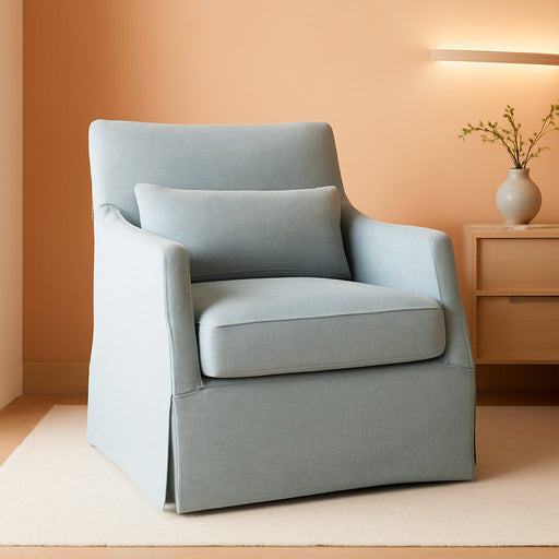 Light Blue Upholstered Handcrafted Midcentury Armchair 28In