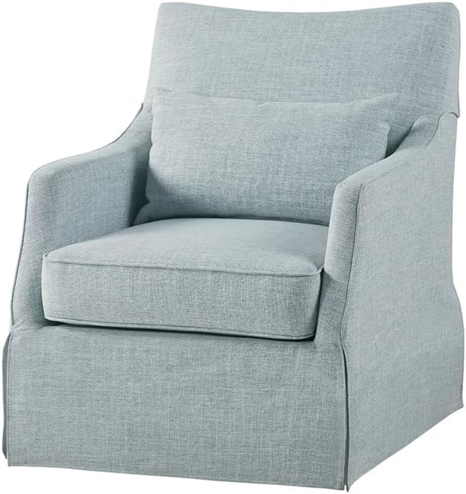 Light Blue Upholstered Handcrafted Midcentury Armchair 28In