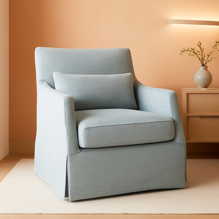 Light Blue Upholstered Handcrafted Midcentury Armchair 28In
