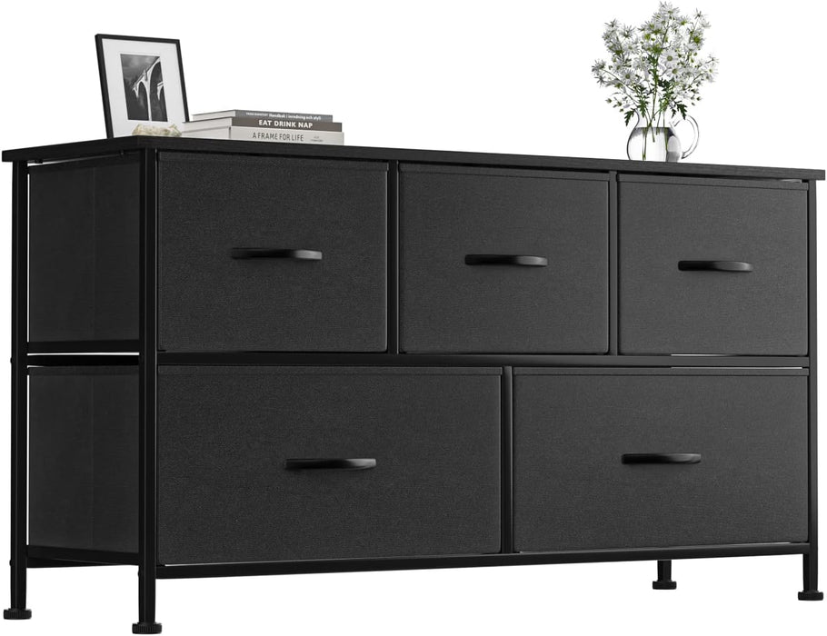 Black Dresser with 5 Fabric Bins