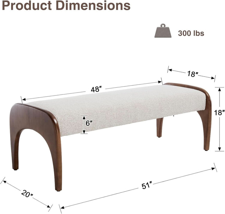 Modern 51" Wide Ottoman Bench, Long Entryway Bedroom Bench with Solid Wood Legs and Sherpa Upholstered Dining Bench Storage Bench for Living Room Indoor, Kitchen, Beige